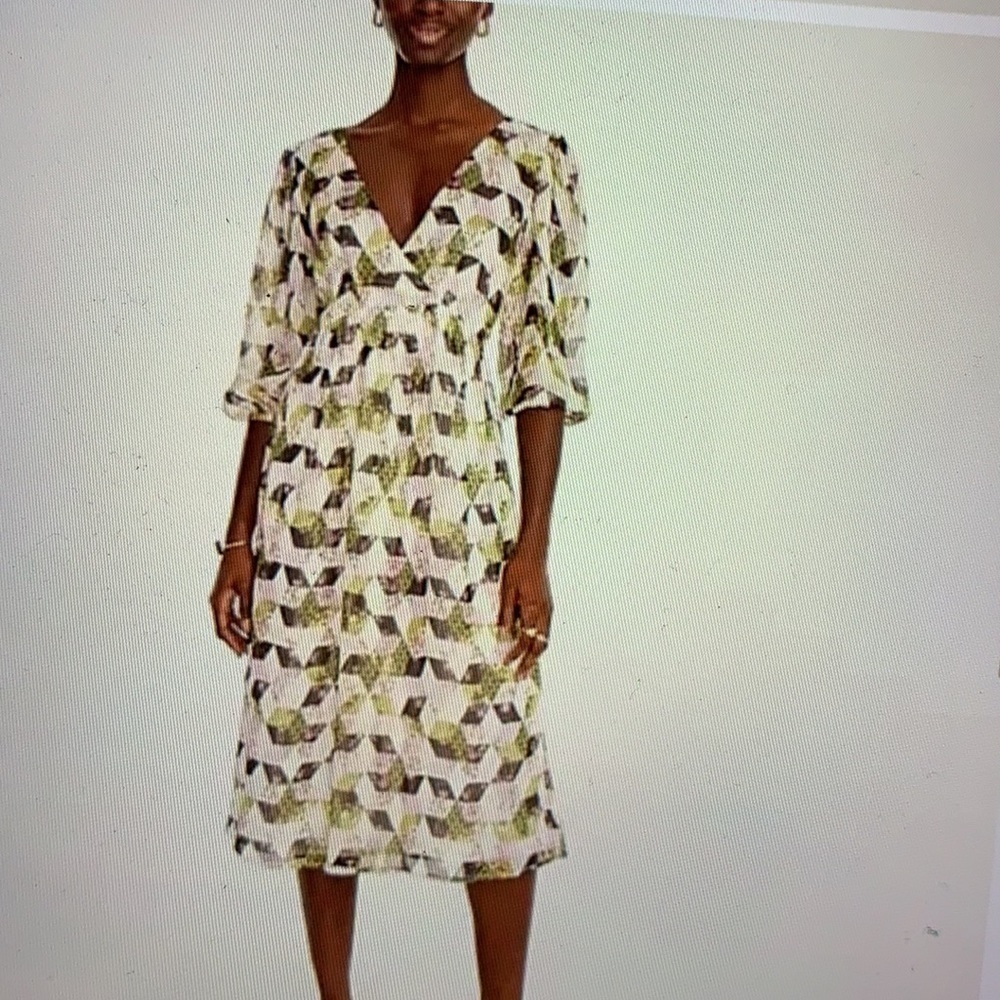 J Crew Lurex Metallic Threads Chiffon Patchwork Print Midi Dress 2